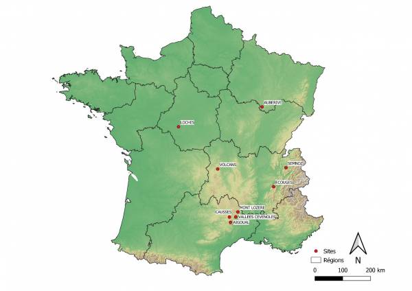Cartographie des massifs concernés par le projet TRAMETES